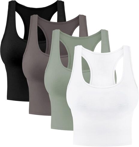 4 Pieces Women's Crop Tops Cotton Basic Tank Tops Racerback Sleeveless Sports Workout Crop Tank Tops in Kuwait