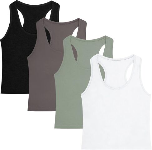 4 Pieces Women's Crop Tops Cotton Basic Tank Tops Racerback Sleeveless Sports Workout Crop Tank Tops in Kuwait