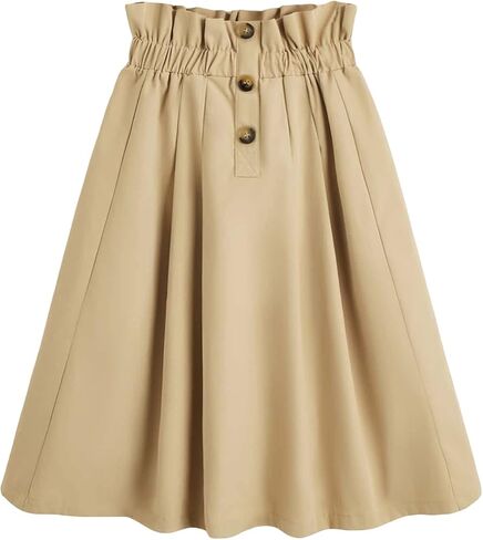 تنورة Milumia للفتيات ذات الأزرار الأمامية غير الرسمية ذات الخصر العالي والتنانير الطويلة الواسعة in Kuwait