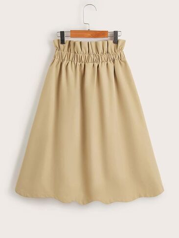 تنورة Milumia للفتيات ذات الأزرار الأمامية غير الرسمية ذات الخصر العالي والتنانير الطويلة الواسعة in Kuwait