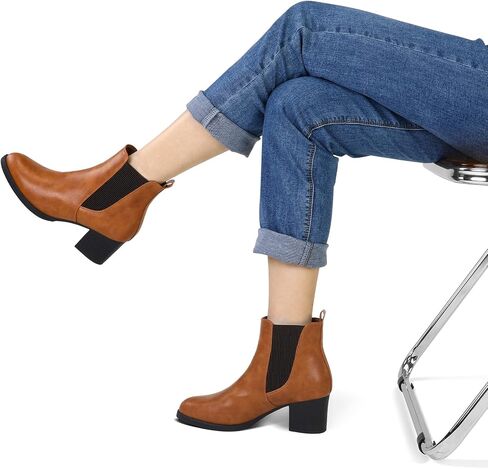 COASIS Women's Chelsea Boots Chunky Heel Slip On Ankle Booties with Elastic Sided in Saudi Arabia
