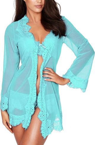RSLOVE Women Lace Kimono Robe Sexy Babydoll Lingerie Mesh Cover Up Bridal Lingerie in Kuwait
