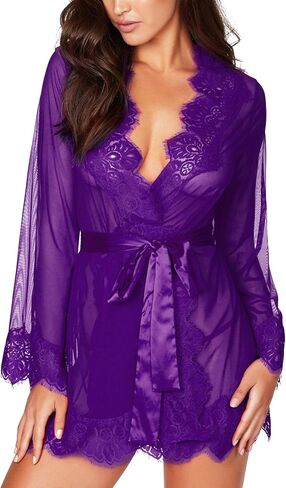 RSLOVE Women Lace Kimono Robe Sexy Babydoll Lingerie Mesh Cover Up Bridal Lingerie in Kuwait