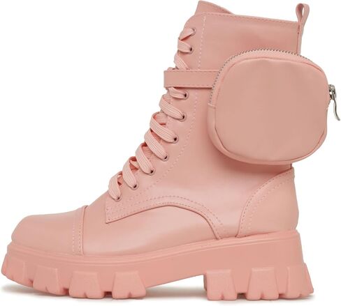 Cape Robbin Women's Platform Combat Boots - Lace Up Chunky Ankle Booties with Built-in Zippered Pouch - Side Zipper Lug Sole Boots with Buckle Strap Round Toe (Monalisa) in Saudi Arabia