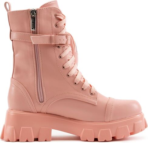 Cape Robbin Women's Platform Combat Boots - Lace Up Chunky Ankle Booties with Built-in Zippered Pouch - Side Zipper Lug Sole Boots with Buckle Strap Round Toe (Monalisa) in Saudi Arabia