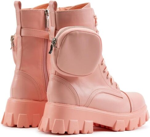 Cape Robbin Women's Platform Combat Boots - Lace Up Chunky Ankle Booties with Built-in Zippered Pouch - Side Zipper Lug Sole Boots with Buckle Strap Round Toe (Monalisa) in Saudi Arabia