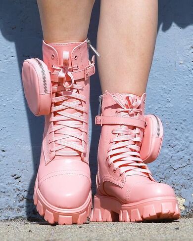 Cape Robbin Women's Platform Combat Boots - Lace Up Chunky Ankle Booties with Built-in Zippered Pouch - Side Zipper Lug Sole Boots with Buckle Strap Round Toe (Monalisa) in Saudi Arabia