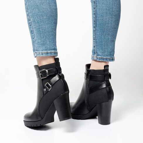 mysoft Women's Ankle Boots Chunky Stacked Heel Zipper Booties - Available in Wide Sizes in Saudi Arabia