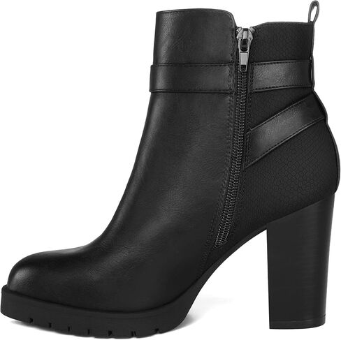 mysoft Women's Ankle Boots Chunky Stacked Heel Zipper Booties - Available in Wide Sizes in Saudi Arabia