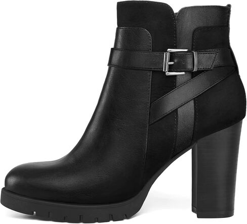 mysoft Women's Ankle Boots Chunky Stacked Heel Zipper Booties - Available in Wide Sizes in Saudi Arabia
