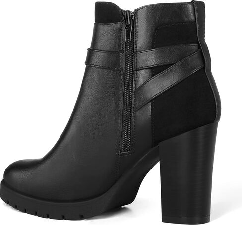 mysoft Women's Ankle Boots Chunky Stacked Heel Zipper Booties - Available in Wide Sizes in Saudi Arabia