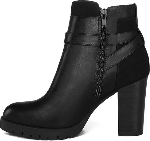 mysoft Women's Ankle Boots Chunky Stacked Heel Zipper Booties - Available in Wide Sizes in Saudi Arabia