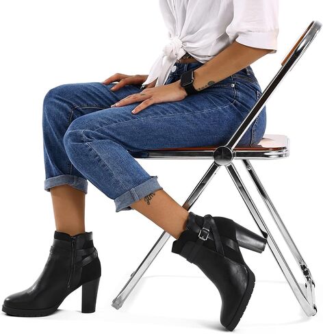 mysoft Women's Ankle Boots Chunky Stacked Heel Zipper Booties - Available in Wide Sizes in Saudi Arabia