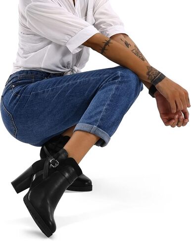 mysoft Women's Ankle Boots Chunky Stacked Heel Zipper Booties - Available in Wide Sizes in Saudi Arabia