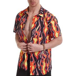 Men's Flame Stylish 3D Printed Graphic Short Sleeve Shirts Casual Fashion Print Button Down Shirt in Kuwait