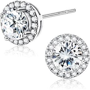 1-2 Pairs 925 Sterling Silver Mens Earrings Cubic Zirconia Halo Stud Earrings for Men 18K Gold Plated Heart/Round/Square Cut CZ Stud Earrings Set for Women Men