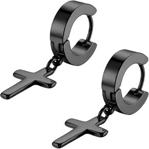 Cupimatch 3-6 Pairs Stainless Steel Cross Dangle Huggie Hinged Hoop Earrings for Men Women