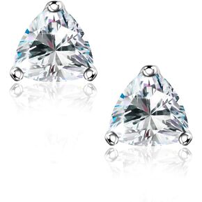 "STUNNING FLAME" Trillion-cut/Cushion-cut/Emerald-cut/Marquise-cut ... 18K White Gold Plated Sterling Silver Cubic Zirconia Simulated Diamond Stud Earrings for Women, Men and Girls