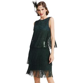 BABEYOND 1920s Flapper Dress Long Fringe Gatsby Dress Roaring 20s Sequins Beaded Dress Vintage Art Deco Dress in Kuwait