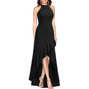 MUSHARE Women's Halter Neck Ruffle Split Bodycon Formal Evening Party Long Dress