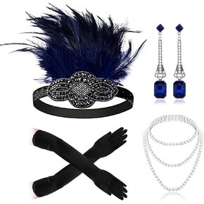 Cizoe 1920s Flapper Gatsby Costume Accessories Set 20s Flapper Headband Vintage Pearl Necklace Gloves