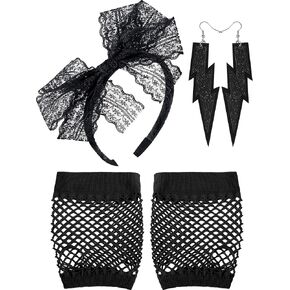 Blulu 80's Lace Headband النيون قفازات أصابع شبكة صيد السمك لحفلة الثمانينات in Kuwait