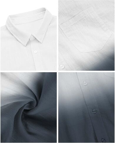 Mens Gradient Linen Shirts Casual Button Down Short Sleeve Beach Summer Shirts in Kuwait