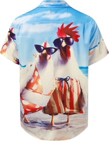 Hardaddy Men's Gongfu Rooster Chest Pocket Printed Short Sleeve Button Down Summer Casual Shirt in Saudi Arabia