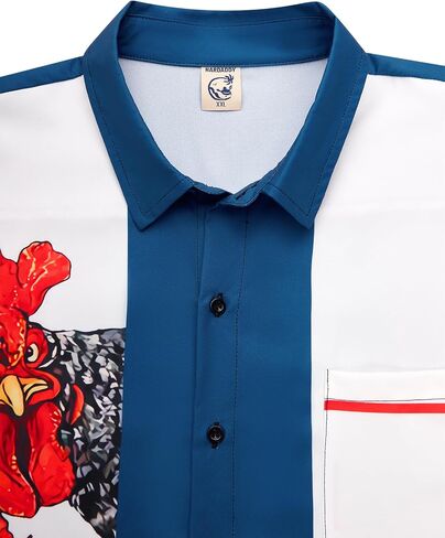 Hardaddy Men's Gongfu Rooster Chest Pocket Printed Short Sleeve Button Down Summer Casual Shirt in Saudi Arabia