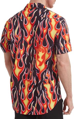 Men's Flame Stylish 3D Printed Graphic Short Sleeve Shirts Casual Fashion Print Button Down Shirt in Kuwait