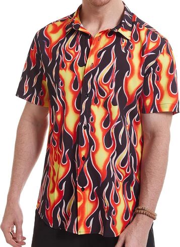 Men's Flame Stylish 3D Printed Graphic Short Sleeve Shirts Casual Fashion Print Button Down Shirt in Kuwait