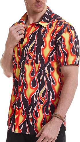 Men's Flame Stylish 3D Printed Graphic Short Sleeve Shirts Casual Fashion Print Button Down Shirt in Kuwait