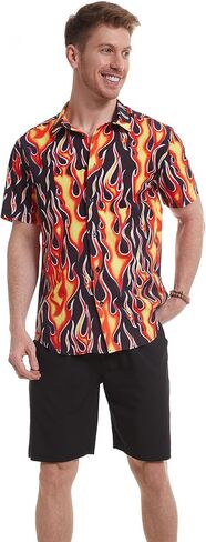 Men's Flame Stylish 3D Printed Graphic Short Sleeve Shirts Casual Fashion Print Button Down Shirt in Kuwait