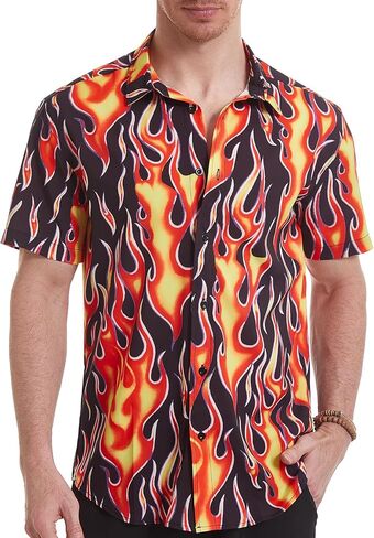 Men's Flame Stylish 3D Printed Graphic Short Sleeve Shirts Casual Fashion Print Button Down Shirt in Kuwait