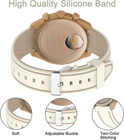سوار بديل من السيليكون الناعم 20 ملم متوافق مع ساعة مون سواتش من فارلويا، متوافق مع ساعة اوميغا اكس سواتش مونسواتش سبيدماستر/رولكس/سيكو للنساء والرجال in Kuwait