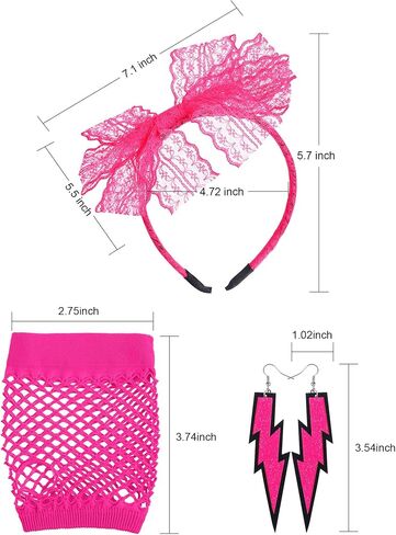 Blulu 80's Lace Headband النيون قفازات أصابع شبكة صيد السمك لحفلة الثمانينات in Kuwait