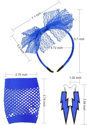 Blulu 80's Lace Headband النيون قفازات أصابع شبكة صيد السمك لحفلة الثمانينات in Kuwait