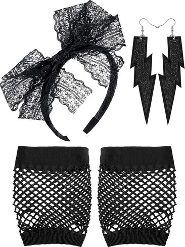 Blulu 80's Lace Headband النيون قفازات أصابع شبكة صيد السمك لحفلة الثمانينات in Kuwait