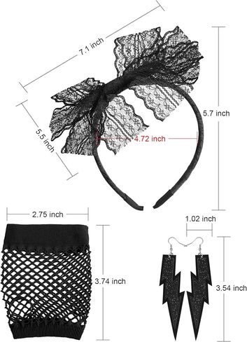 Blulu 80's Lace Headband النيون قفازات أصابع شبكة صيد السمك لحفلة الثمانينات in Kuwait