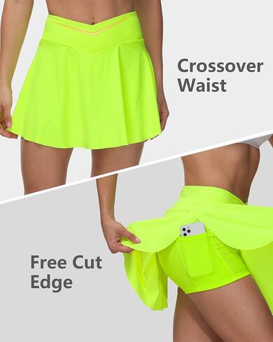 HARTPOR Pleated Tennis Skirt for Women Crossover Waisted Golf Skorts with Pockets Athletic Skirts for Running Casual Workout in Kuwait