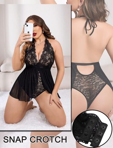 Avidlove Womens Plus Size Lingerie Lace Babydoll Sexy Chemise Nightie with Snap Crotch Teddy in Saudi Arabia