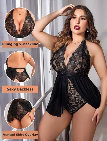 Avidlove Womens Plus Size Lingerie Lace Babydoll Sexy Chemise Nightie with Snap Crotch Teddy in Saudi Arabia