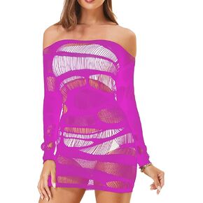 Lemon Girl Women Fishnet Lingerie Babydolls Chemise Long Sleeve Stocking Mini Dress Size US2-18 in Kuwait