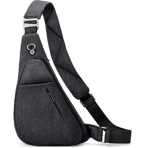 LKEX Crossbody Bag Anti-Theft Lightweight Casual Shoulder Backpack Sling Chest Bag Belt Rucksack for Travel Bicycle Sport（Dark Grey Left Hand）
