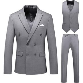 Men's 3 Piece Suit Slim Fit Double Breasted Tuxedo Formal Blazer Pants Vest Suit Set for Wedding Casual Business