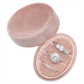 Velvet Oval Ring Box 3 Slots - Premium Wedding Three Rings Box Vintage Handmade Storage Jewelry Organizer for Proposal, Engagement, Wedding Ceremony, Christmas (Black)