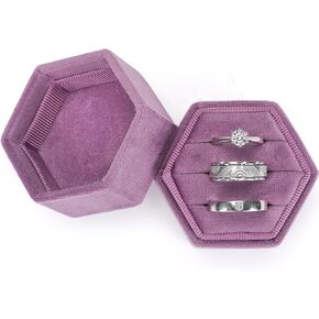WantGor Velvet Jewelry Ring Box, 3 Slots Hexagon Ring Gift Box Vintage Ring Display Holder Case for Wedding Ceremony Proposal Engagement (Beige, 3 Slots)