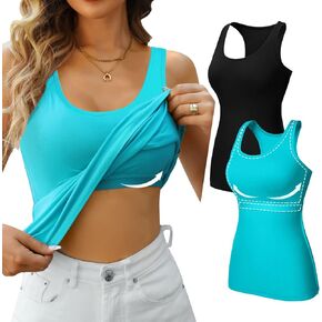 V FOR CITY Shelf Bra Tank Tops Racerback Workout Tops Yoga Shirt Women's Cotton Undershirt 2 Pack