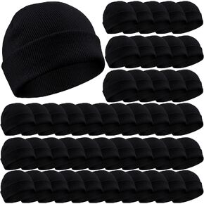 Yahenda 50 Pack Winter Beanies Bulk for Men Women, Warm Knitted Beanie Hats Black Cuffed Unisex Fisherman Skull Cap Rolled Up Edge in Saudi Arabia