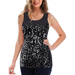 MANER Women's Sequin Tops Sleeveless Glitter Gradient Tank Club Party Vest XS-3XL